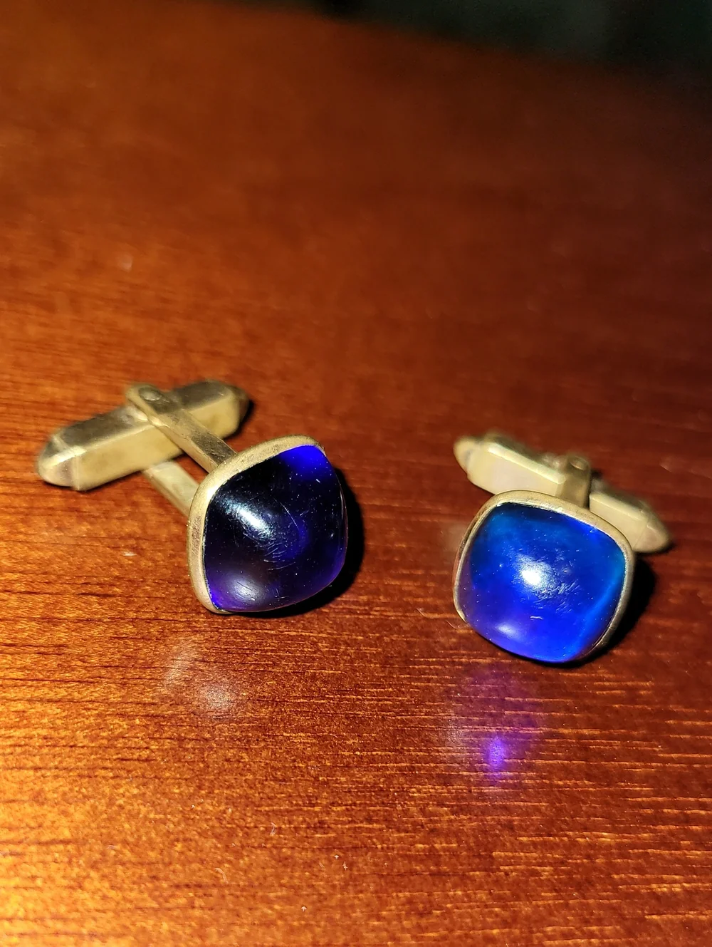 1950's. Cobalt Blue Glass. Gold- Toned Cuff-links. Signed ANSON.